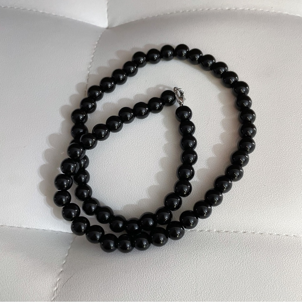 Black Agate Beaded Necklace – 7–8 mm, Hand-Strung, 45 cm